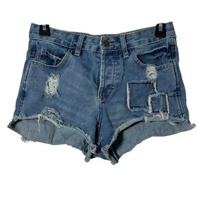 URBAN BLISS Women Size 8 Denim Cutoff Shorts Distressed Ripped Patched Blue